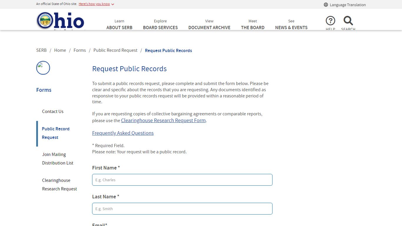 Request Public Records - Ohio