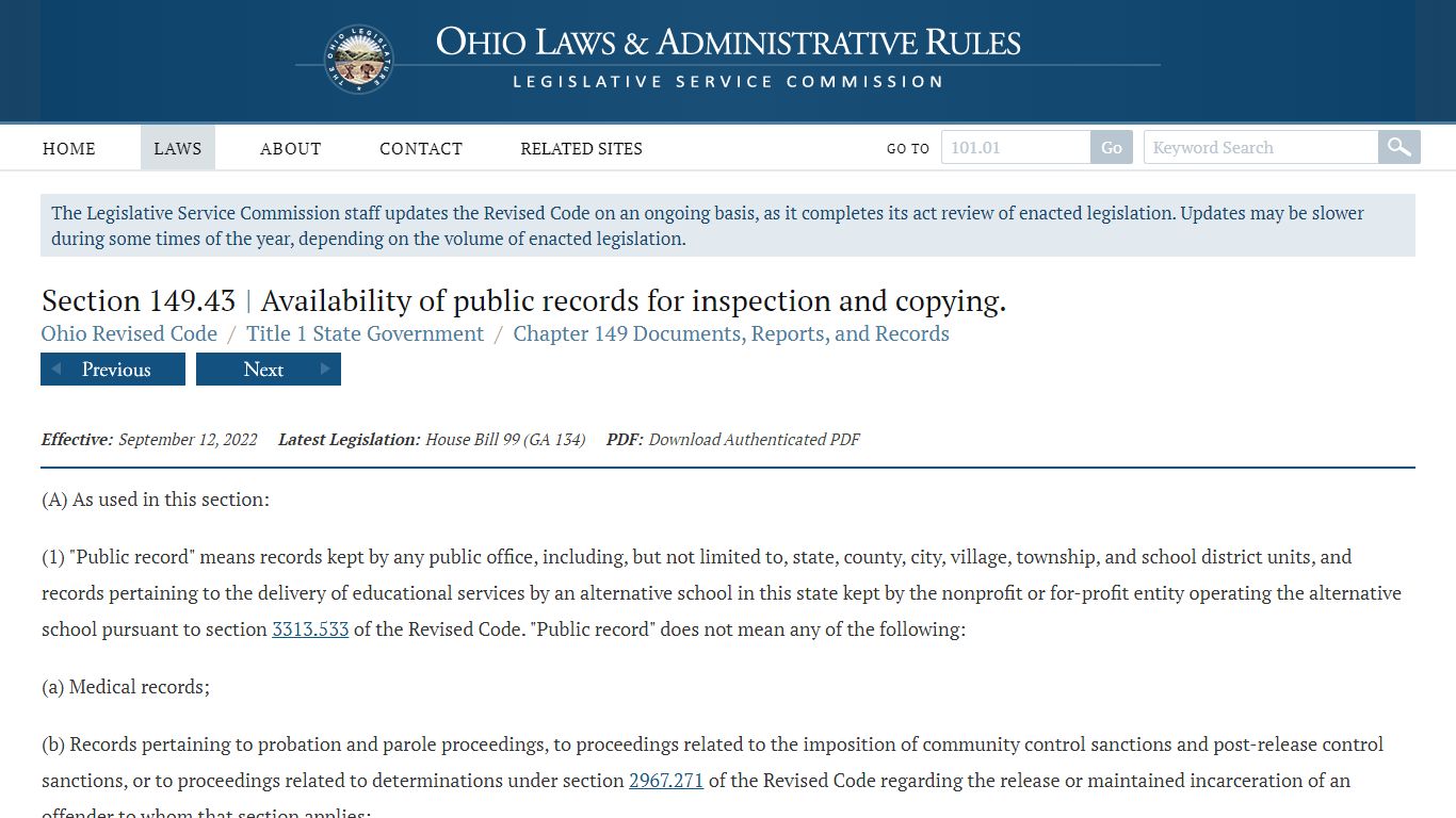 Section 149.43 - Ohio Revised Code | Ohio Laws